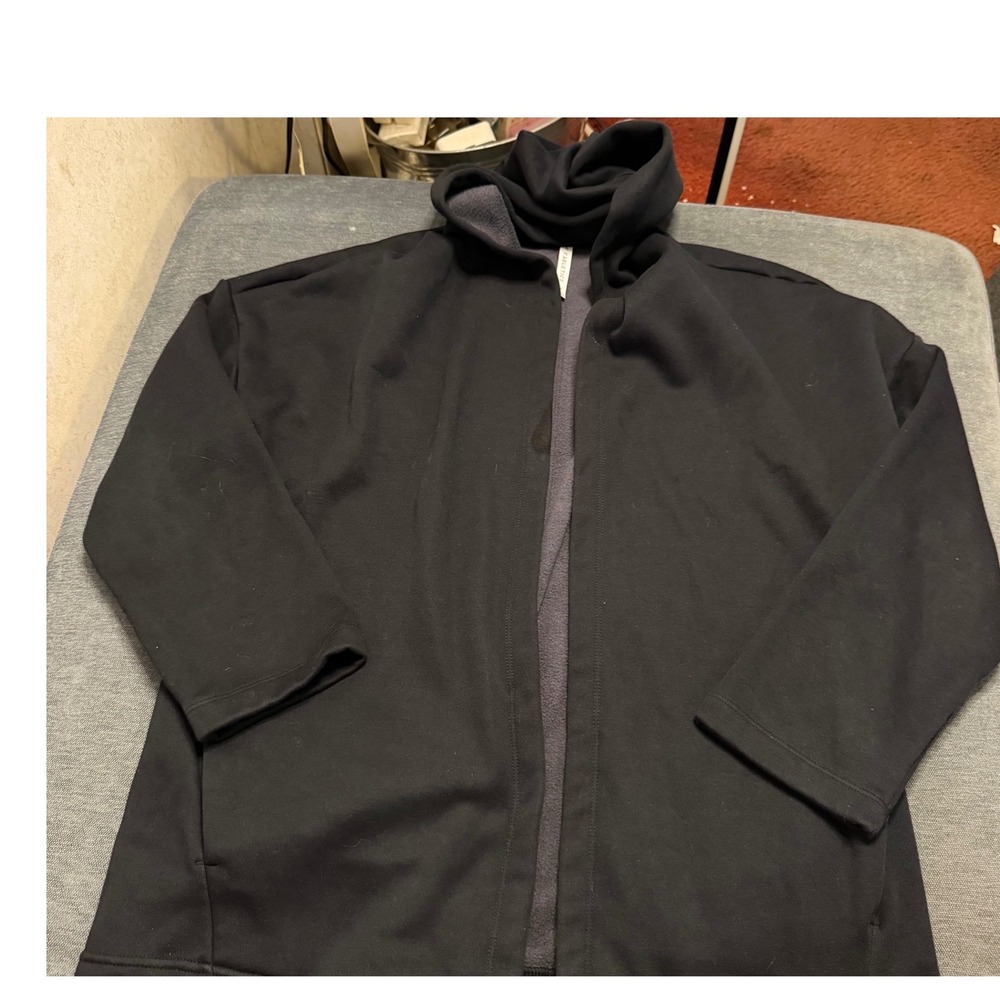 Fabletics Women Black Fleece Lined Open Front Hooded Cardigan Wrap Jacket Size M